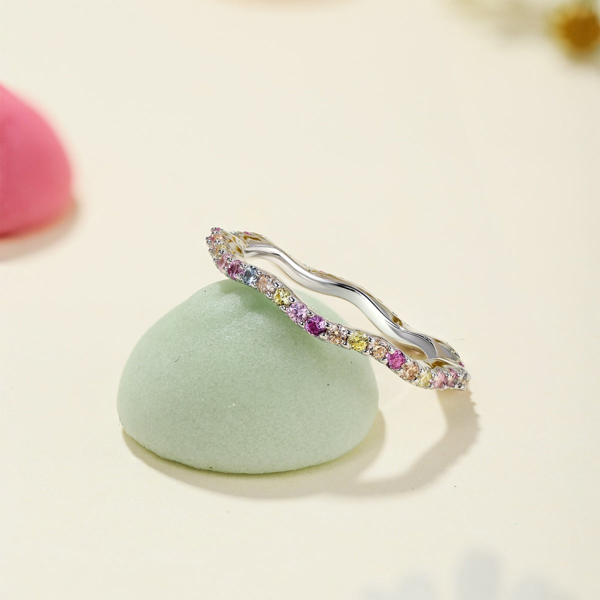 [Vivid Aurora]Dainty Colorful Round Cut Party Ring