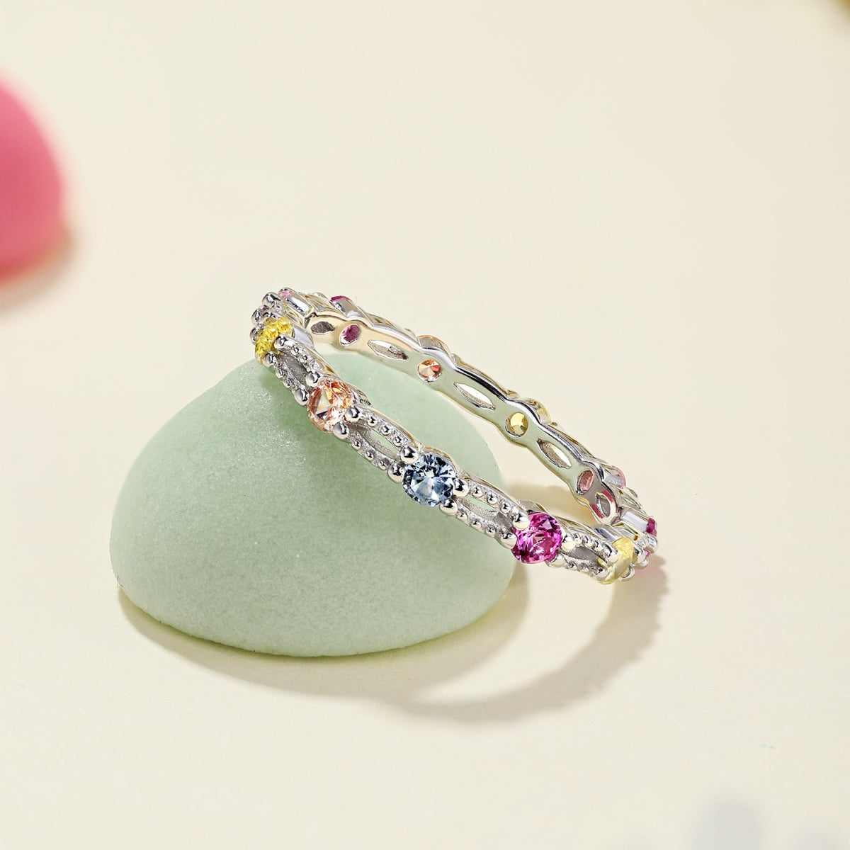 [Vivid Aurora]Sparkling Colorful Round Cut Tennis Ring