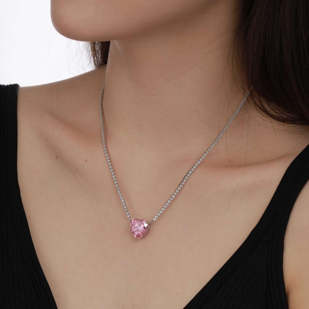 [Vivid Aurora]8.0 Carat Versatile Colorful Sweet Heart-Shaped Tennis Necklace