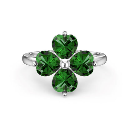 [Vivid Aurora]Heart-shaped Four-Leaf Clover Ball Ring