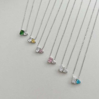 [Vivid Aurora]Dazzling Square & Heart Shape Necklace