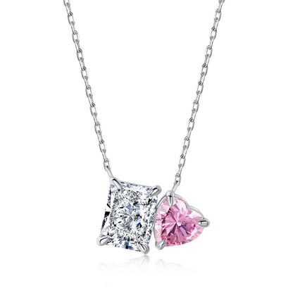 [Vivid Aurora]Dazzling Square & Heart Shape Necklace